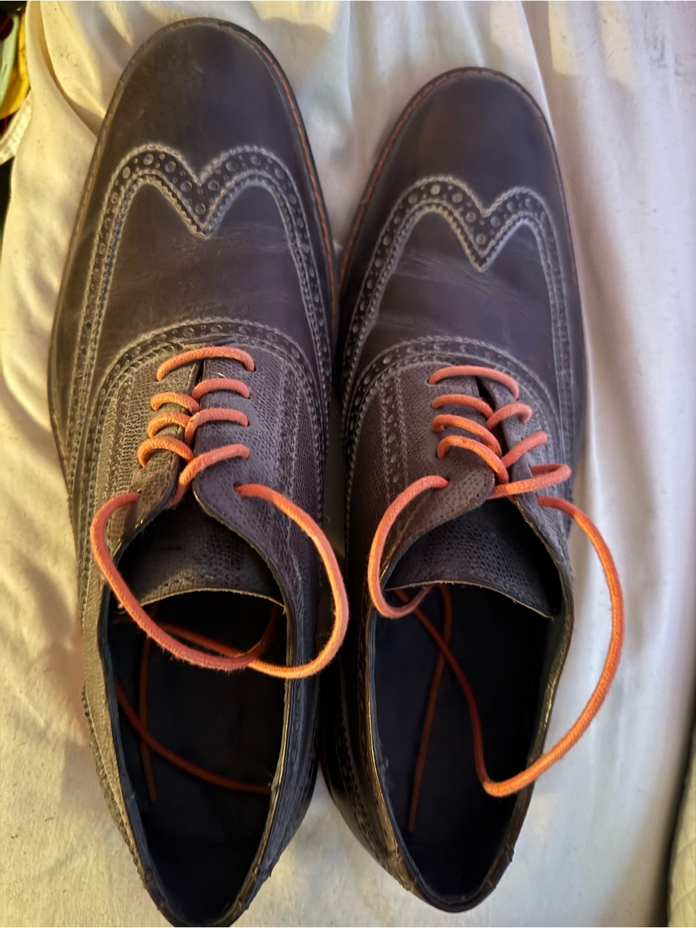 Cole Haan Gray Wingtip Oxfords with Orange Laces